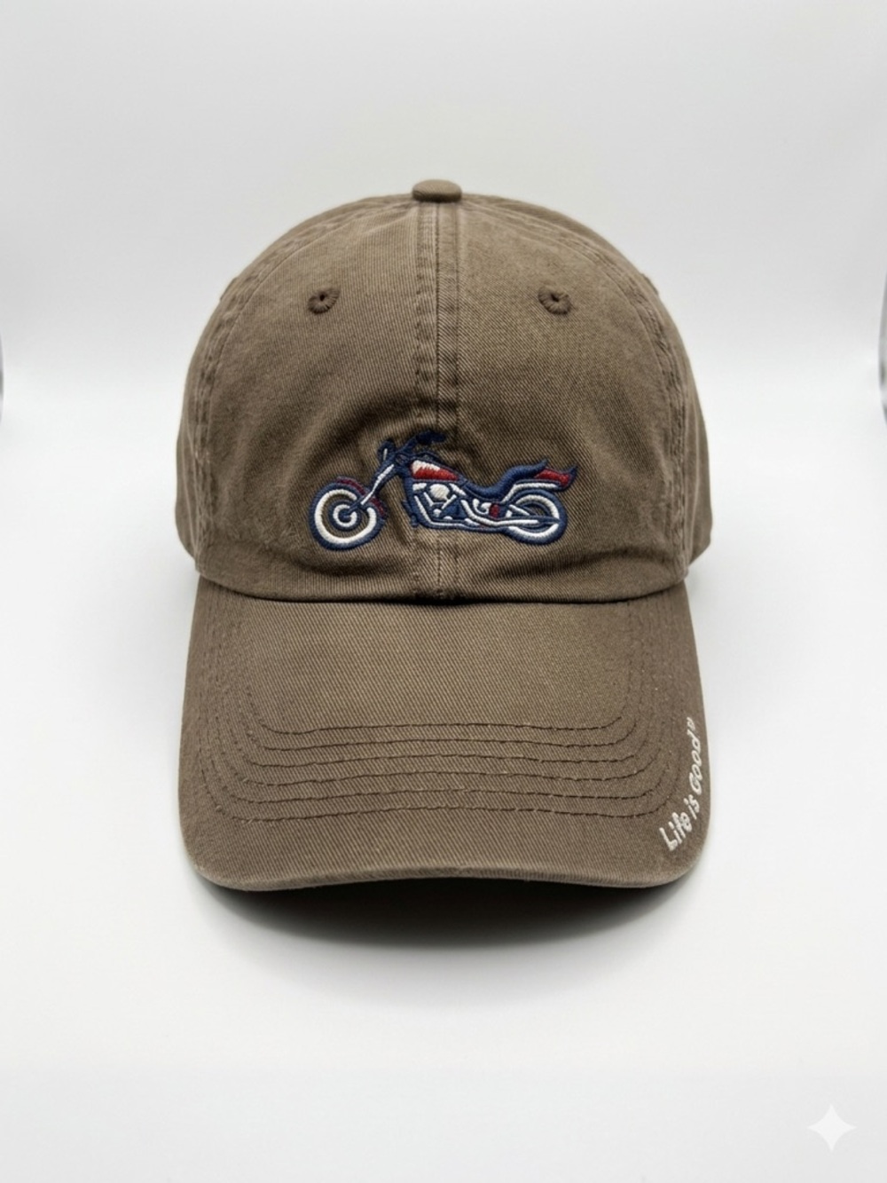 Life Is Good Motorcycle Embroidered Hat Brown Adjustable Cotton Cap Casual